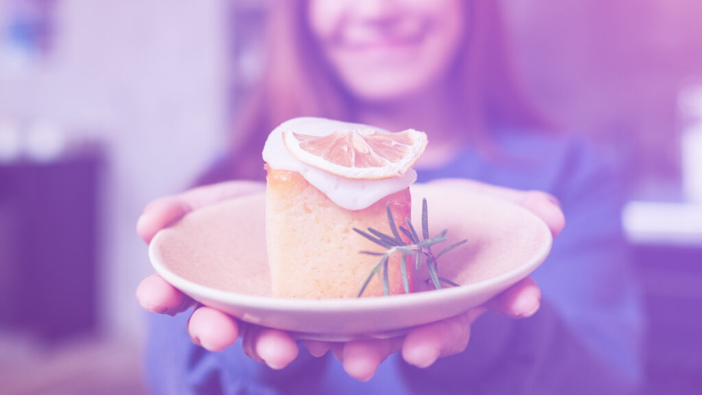A top foodie influencer showing her food to the camera