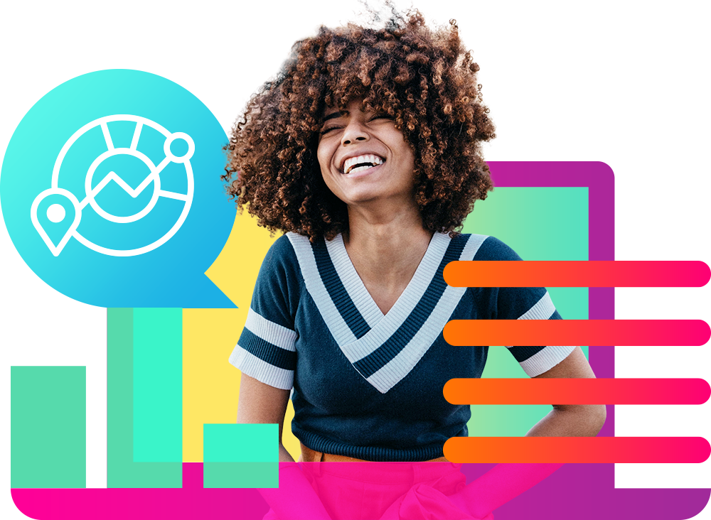 IZEA Influencer Marketing Statistics girl smiling with blue shirt eyes closed