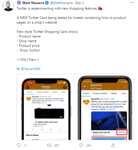 twitter e-commerce matt navarra tweet