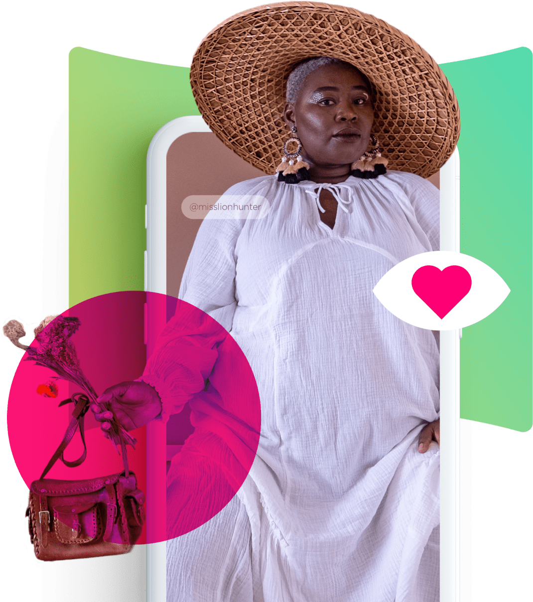 woman izea hat purse heart misslionhunter