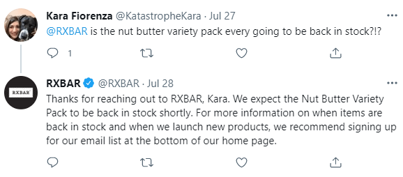 RXBAR twitter reply example