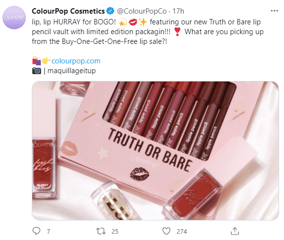 ColourPop twitter post example