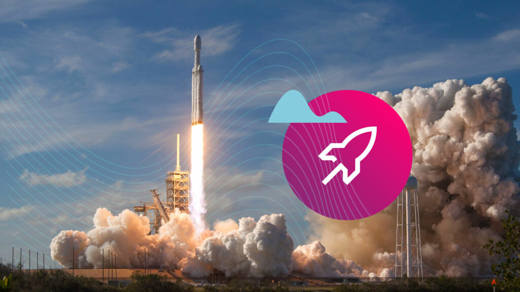 A rocket blasts off into space