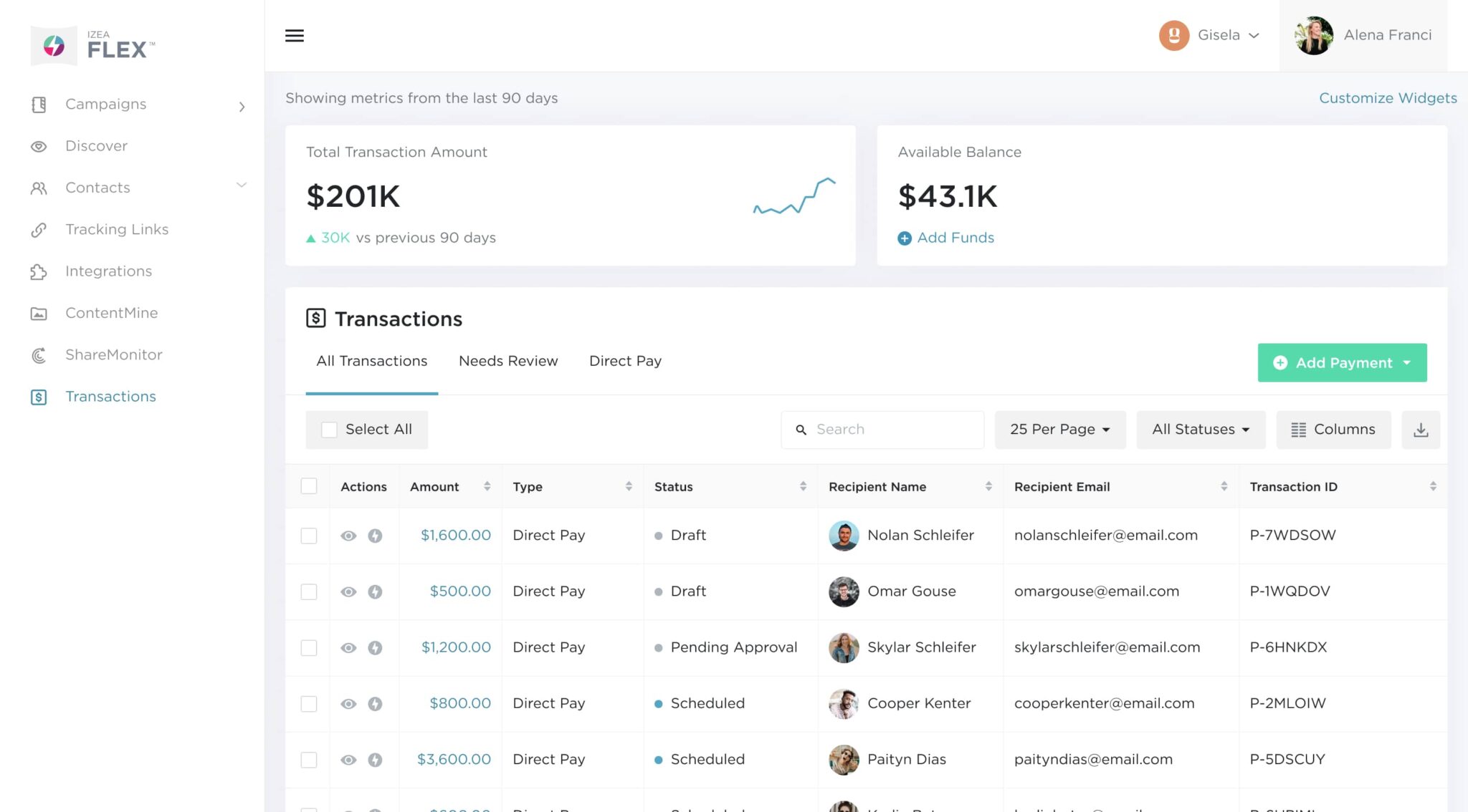 IZEA Flex - Influencer Marketing - Transactions