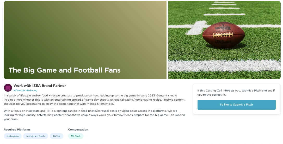 The Big Game and Football Fans Casting Call on The Creator Marketplace