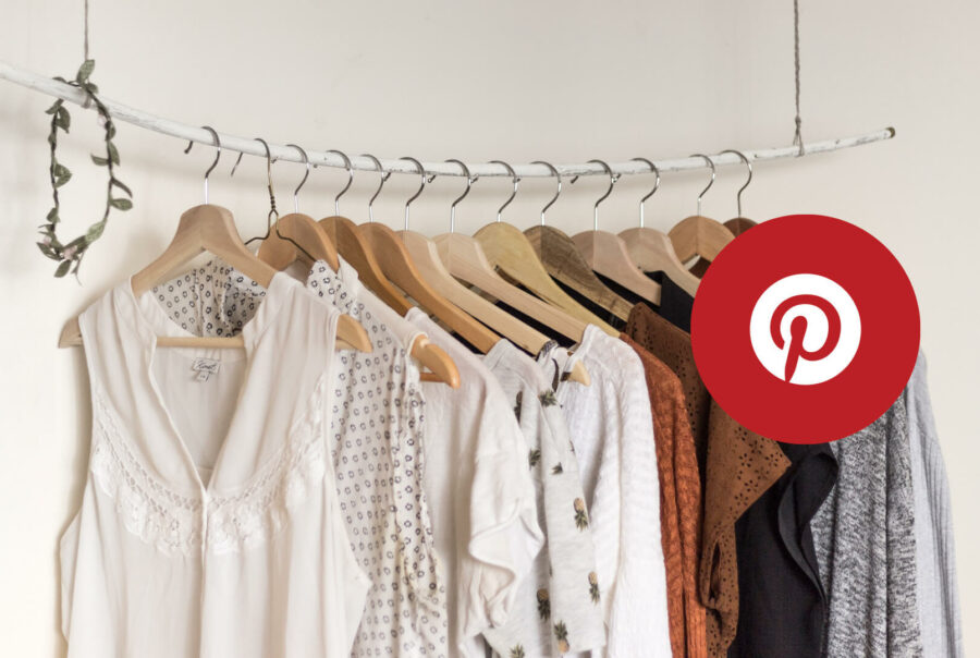 A clothing rack with color-sorted clothes