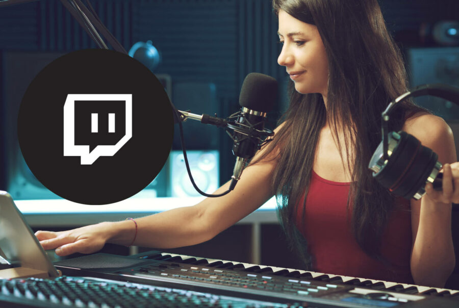 A woman records a Twitch stream