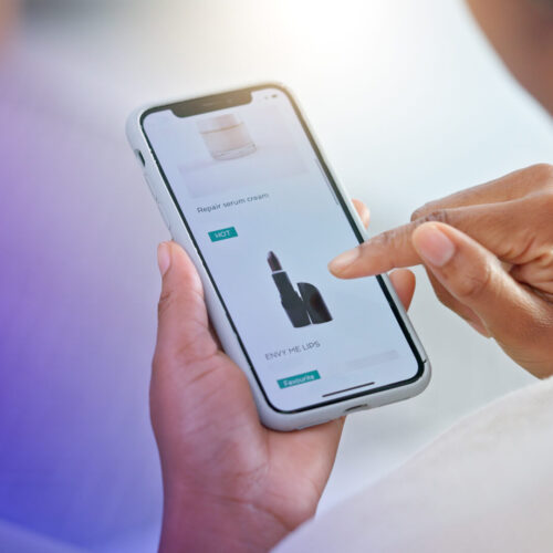 A person shops on their cellphone