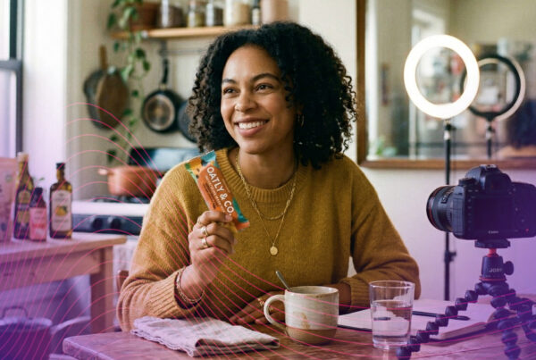 woman influencer reviewing oat and health products for her social media