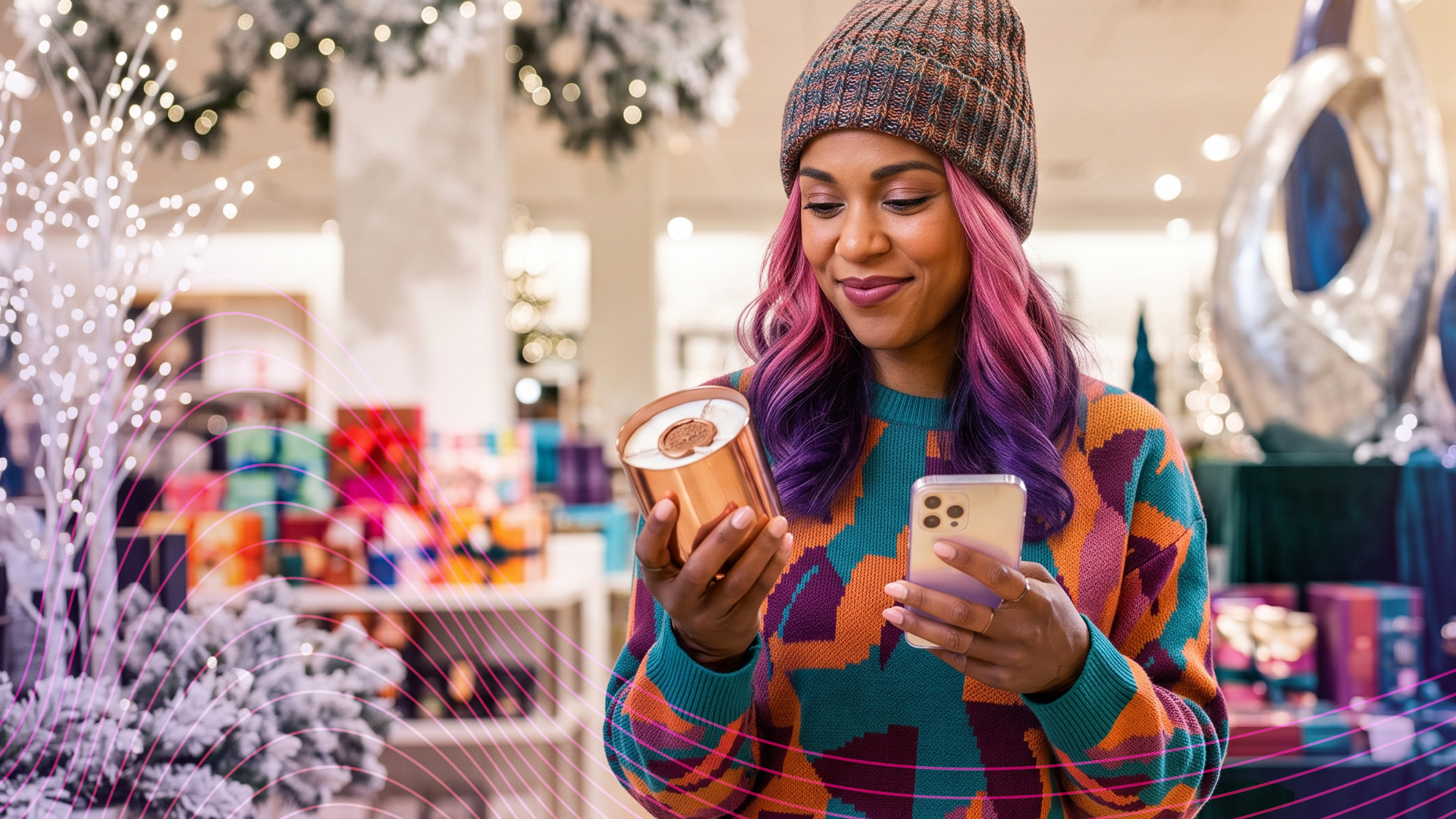 IZEA - Holiday influencer marketing strategy - Woman Holiday Shopping phone in hand