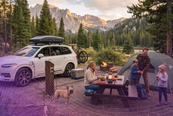 A family taking a vacation to a national park in their Hybrid Volvo