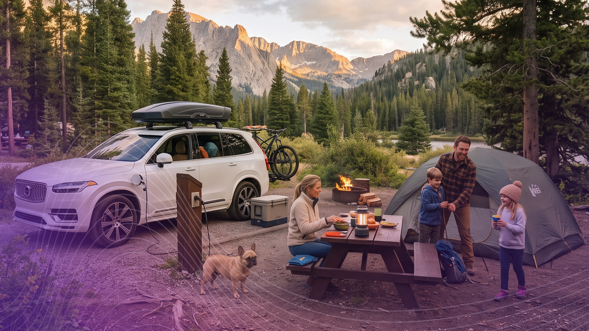 A family taking a vacation to a national park in their Hybrid Volvo