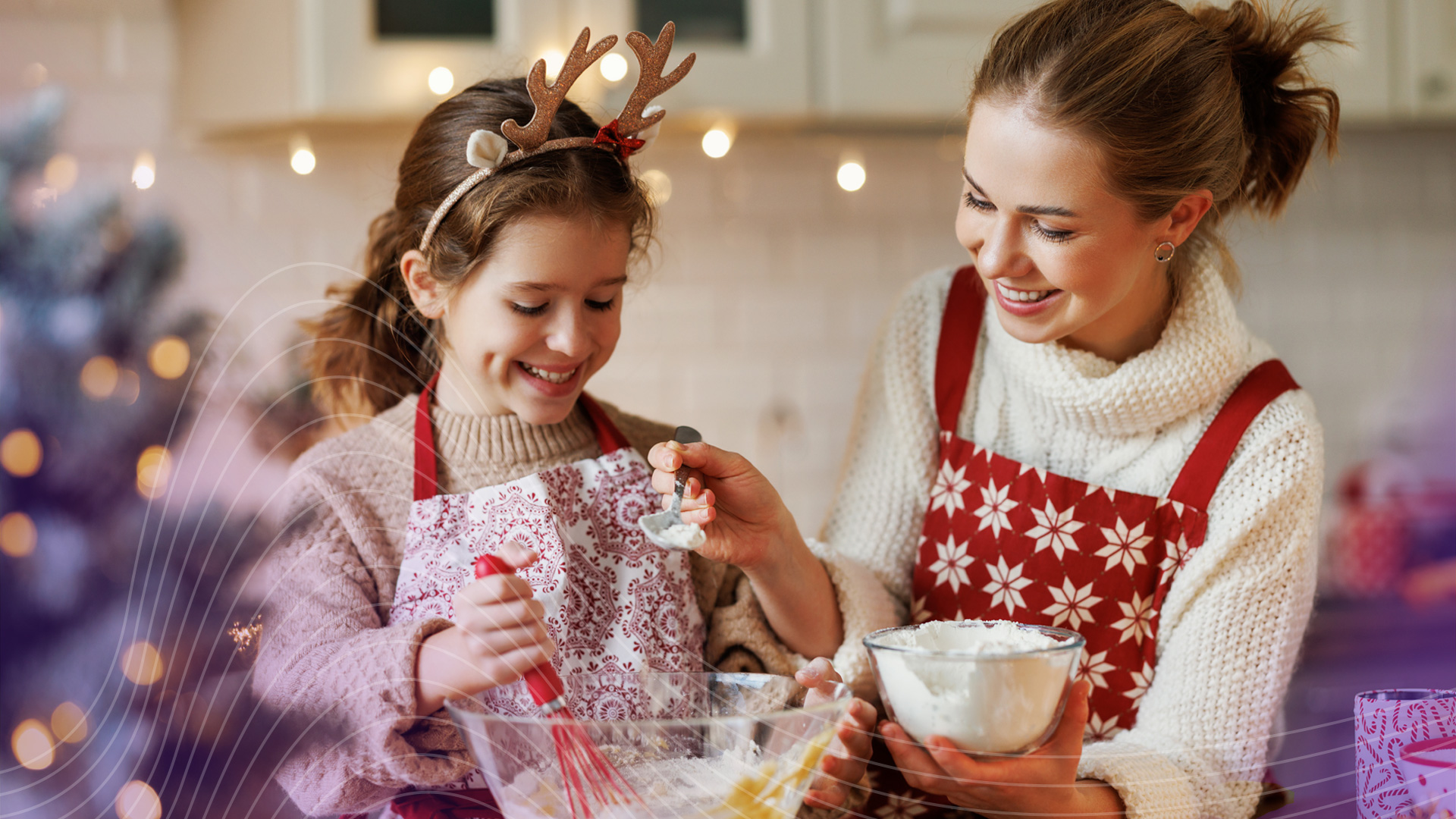 mother and daughter making holiday baked goods