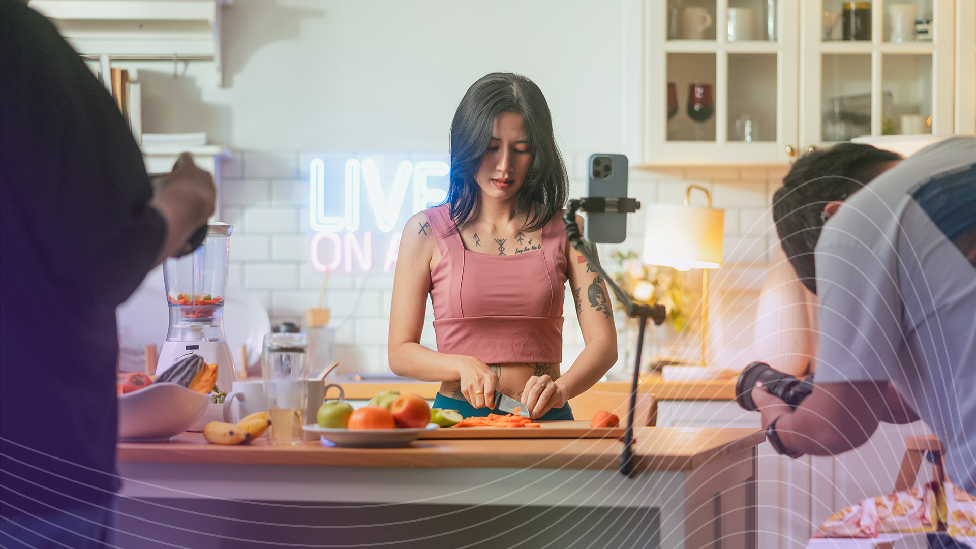 Influencer cooking with creative team